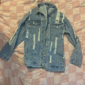 SHEIN oversized distressed denim jacket